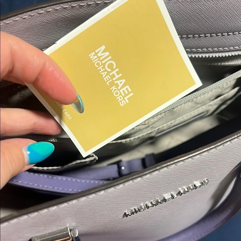 Michael Kors Purple and Cream Satchel - Picture 7 of 8